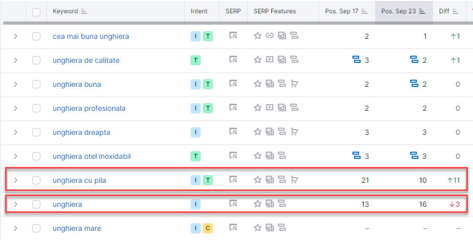 Pozitionari cuvinte generice