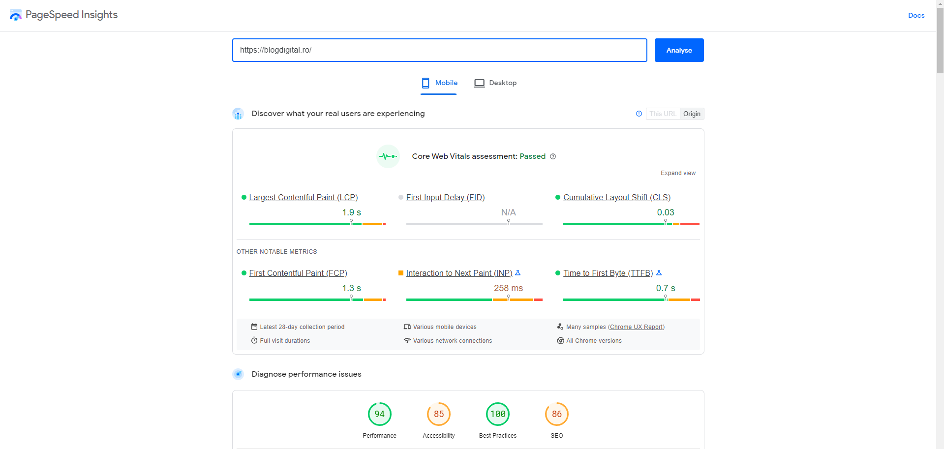 page speed insight blog digital