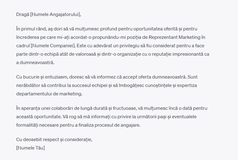 Cât se câștigă din Google AdSense în România? Studiu de caz 6 Acceptarea unei oferte de angajare chatgpt