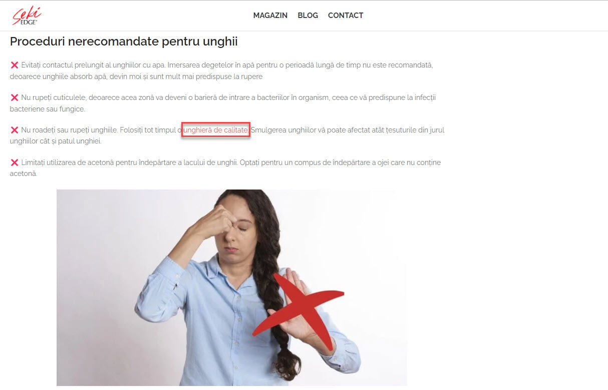 CTA unghiere Seki in blog