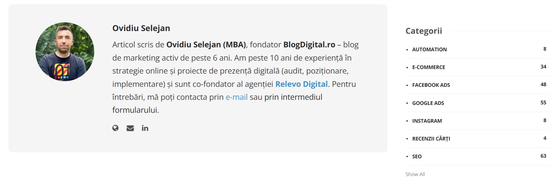 Brand personal: cum apari în Google și ChatGPT? 2 author box ovidiu selejan