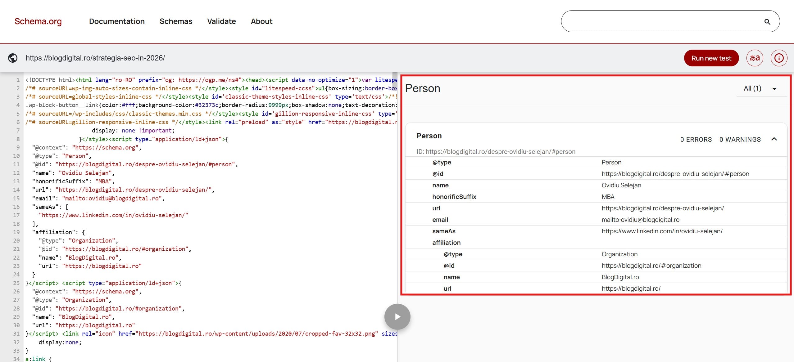 Brand personal: cum apari în Google și ChatGPT? 4 validare schema org